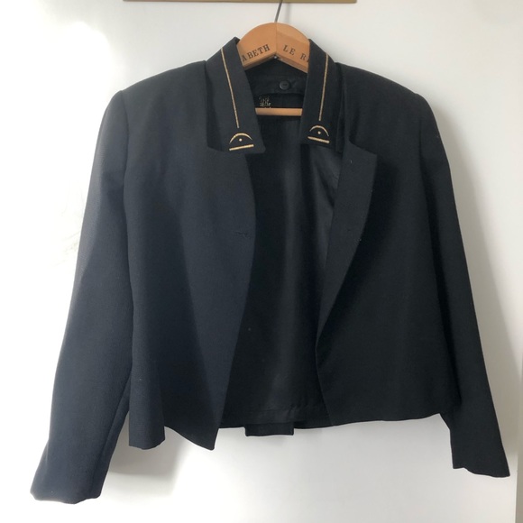 Vintage 100% Fine Wool Black jacket with gold trim collar - Picture 1 of 5